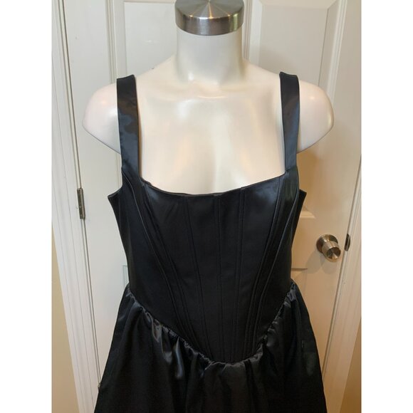 STAUD Black Satin Landscape Corset Mini Dress NWT $495, Size 12 - Picture 3 of 8